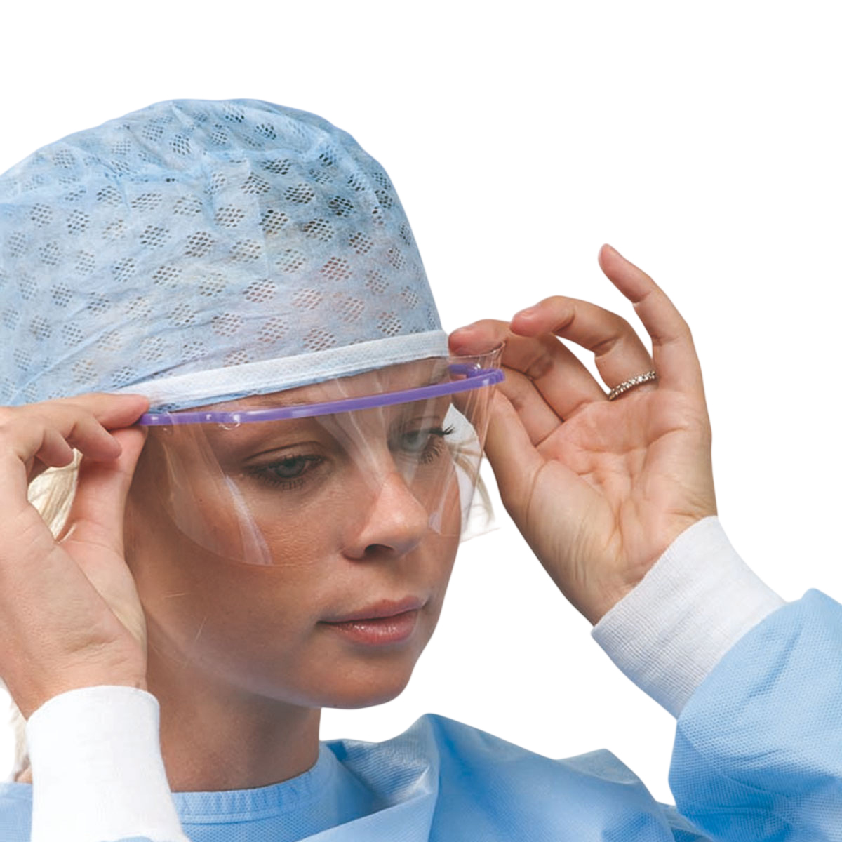 Schutzbrillen mit Einwegvisier. Die Packung enthält 3 PVC-Halter und 20 Ersatzvisiere.