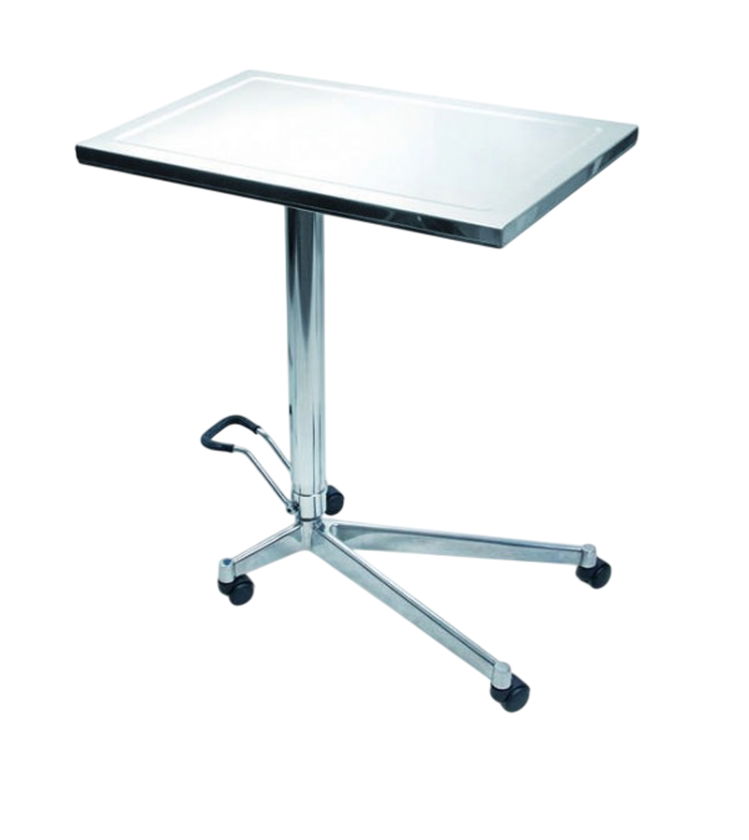 Oleodynamischer Instrumententisch mit Arbeitsplatte mit erhöhtem Rand (Ablage: 73 x 47 x 2,5 cm).